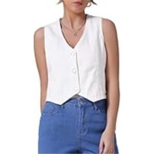 CiMuk Vest Top White Cotton‎ Trendy Design Collection Small NWT
